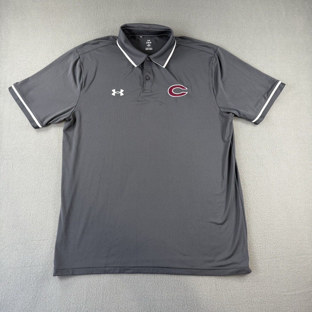 Under Armour Mens Large Gray Performance Polo Shirt Short Sleeve C Logo